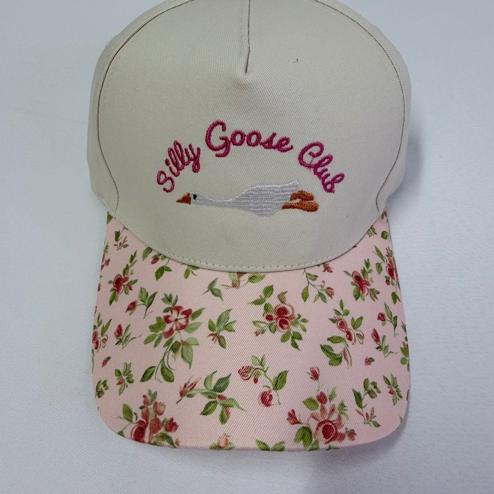 Zenana Cotton Baseball Cap Women OS Cream Silly Goose Club Pink Floral Fun Hat - Picture 4 of 6